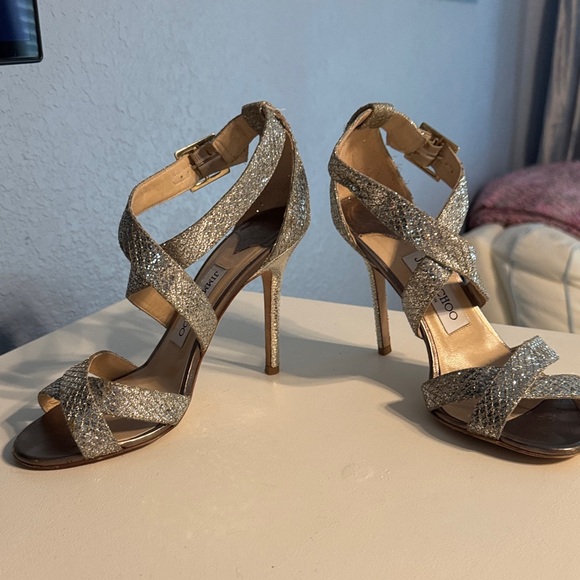 Jimmy Choo Glittering Silver Strappy Heels - Picture 2 of 6